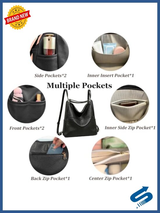 4-in-1 Convertible Backpack Purse for Women, PU Leather, Adjustable Strap
